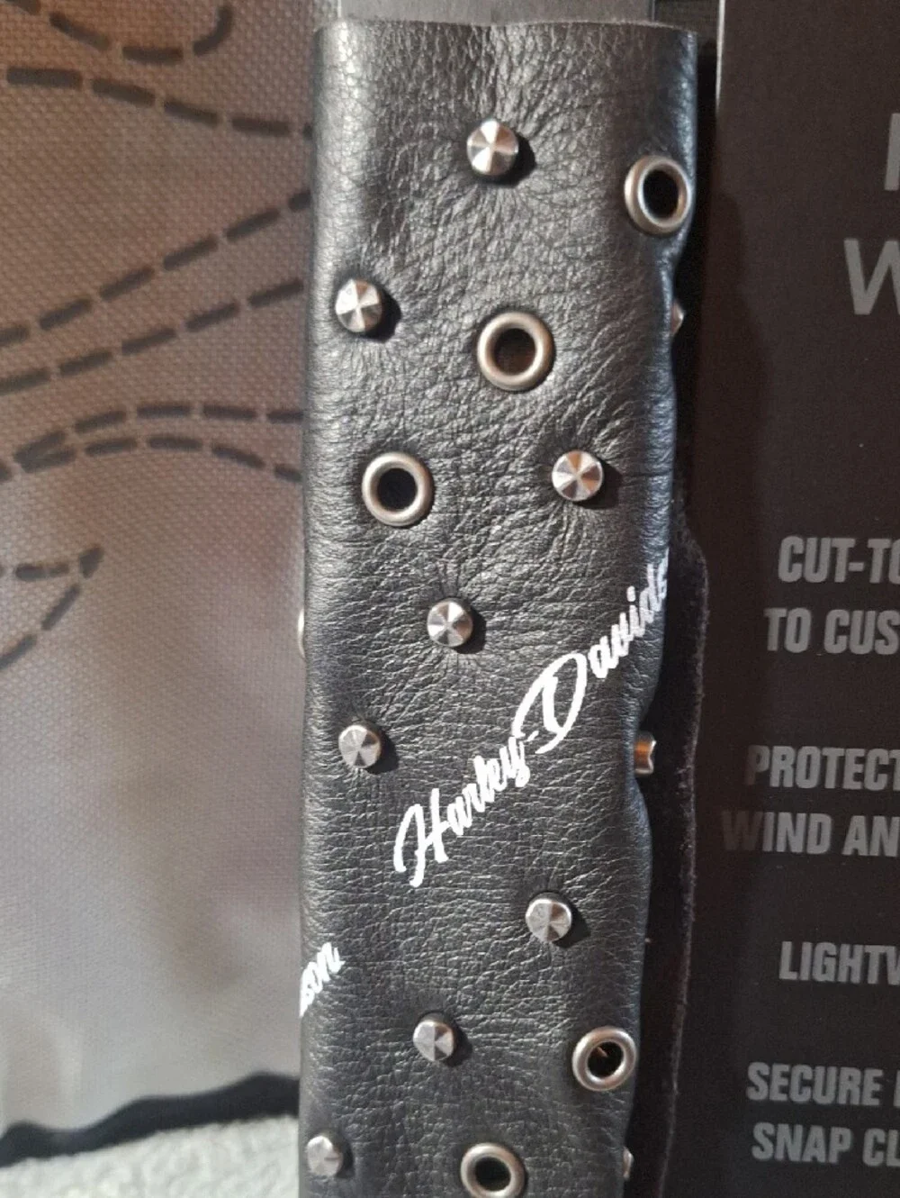 NWT Harley-Davidson Black Studded Leather Hair Wrap with Logo